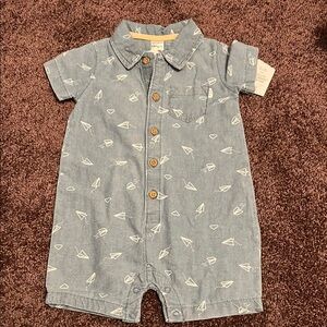 Blue Baby Romper with Airplane Print